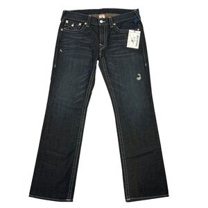 Vintage True Religion Straight Flap Jeans 36" Dark Wash Cotton Denim USA Y2K NEW